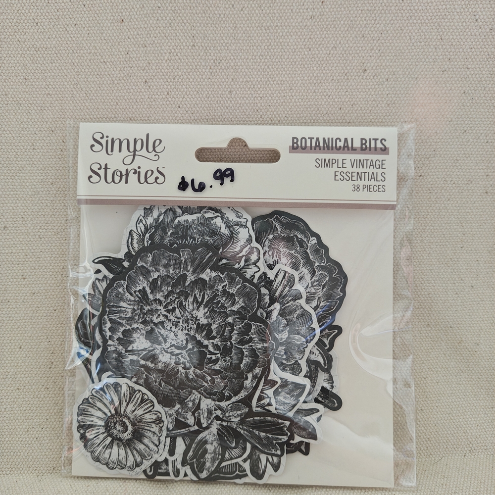Simple Stories Botanical Bits Floral Ephemera - Black & White